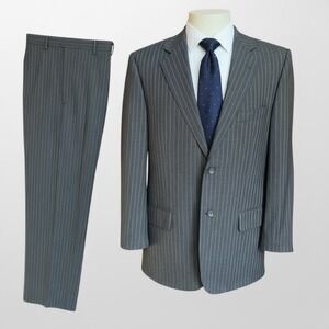 Baroni Super 150's Wool 2 Pc Suit Mens Size 42R Gray Blue Stripe 2 Button